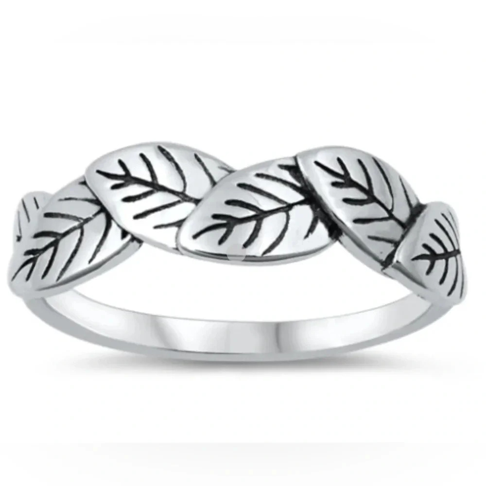 925 Sterling Silver Leaves Ring - Picture 2 of 4